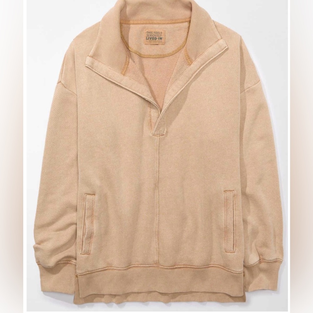 AE Oversized Big Hug Collared Sweatshirt in Sand Women's American Eagle